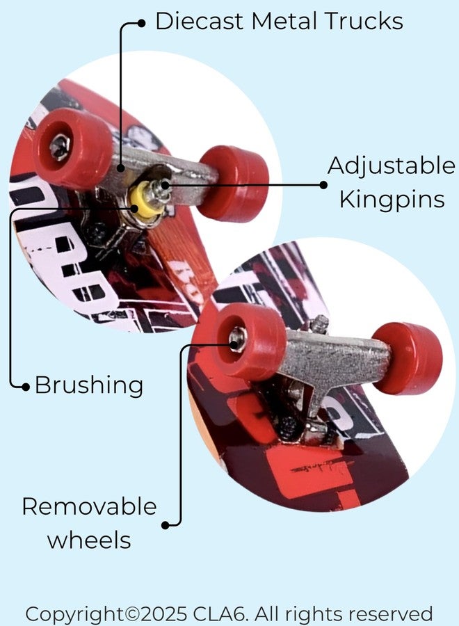 CLA6 Fingerboard Kit | Complimentary Tools, Extra Wheels, Screws and eBook | Durable ABS Deck for Rough Use | Safe Sandpaper Grip Tape | Lightweight Non-Bearing Wheels | - Image 3